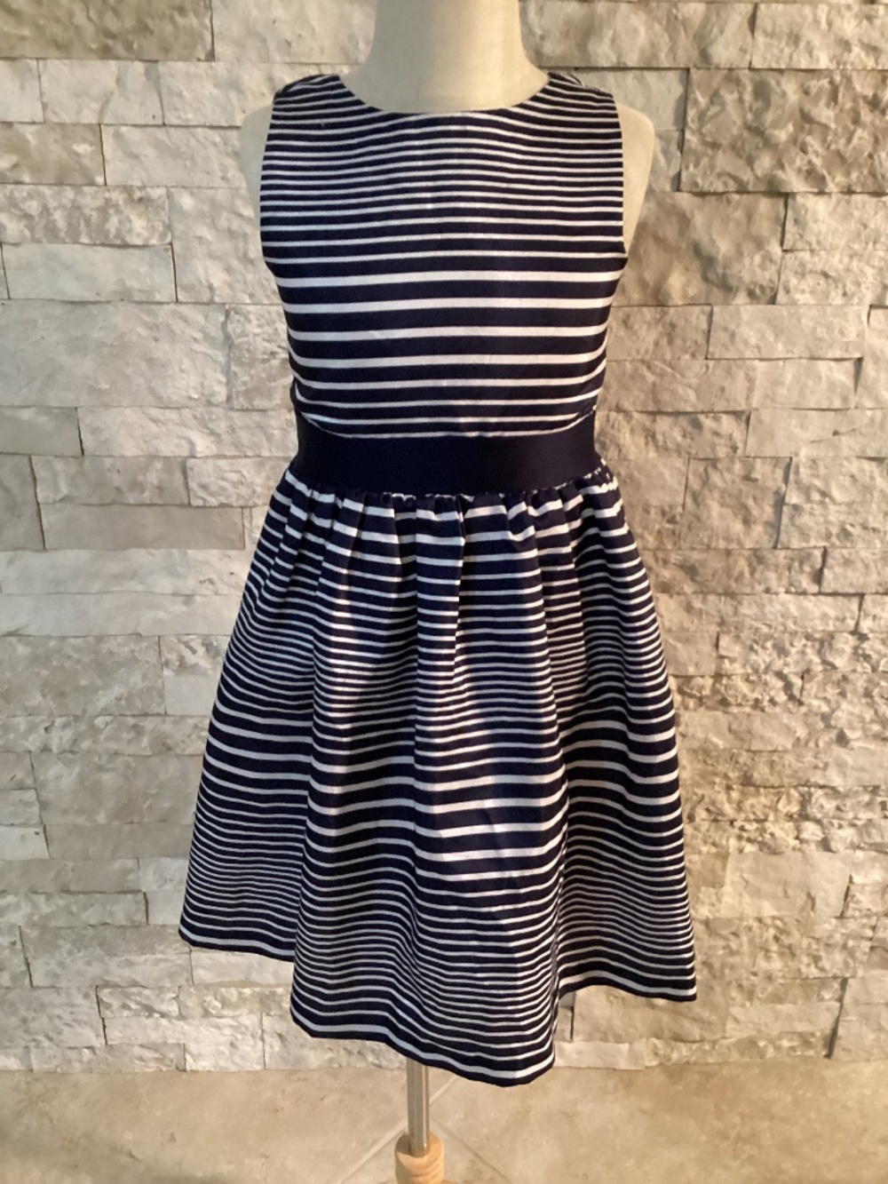 Gymboree Girls Navy Blue White Striped Special Occasion Dress Size 6